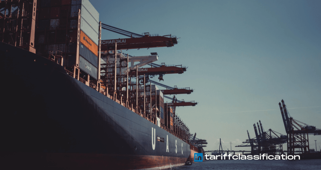 Ship at a port. A sign image of trade compliance.